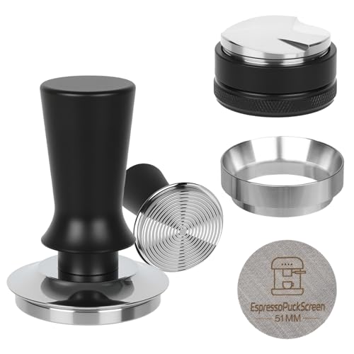 51mm Espresso Tamper Kit - Spring-loaded Coffee Tamper, Adjustable Depth Espresso Distributor Leveler, Magnetic Dosing Funnel Aluminum Metal, Reusable Puck Screen, Fit for 51mm Portafilters
