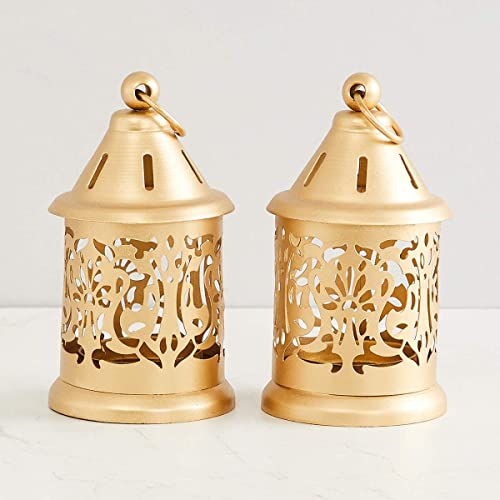 Image of Hanging Metal Candle & Tealight Holder Lantern Set with LED Candle - Vintage Golden Decorative Lanterns for Home, Living Room, Dining Table, Balcony, Garden, Festival & Gift (Pack of 1)