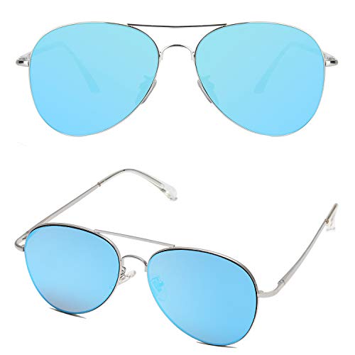 Sojos Classic Sunglasses For Women Men Metal Frame Spring Hinges Sj1030, Silver/Blue #TOP1
