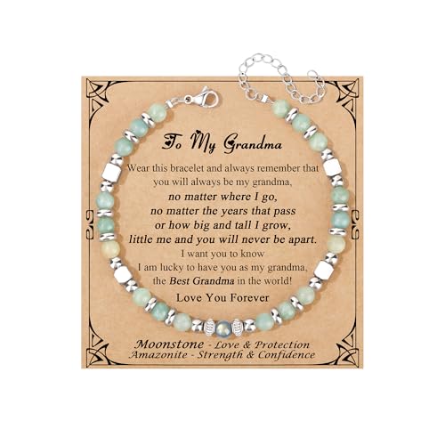 JoycuFF Grandma Gifts, Christmas Mothers Day Birthday Gifts for Grandma Amazonite Moonstone Bracelets for Grandmother