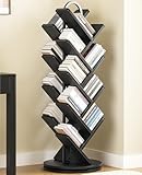 TVU 18-Tier Tree Rotating Bookshelf, 360 Degree Spinning Standing Bookcase for Magazines DVDs Books, Corner Bookcase for Living Room Bedroom Study (Black)