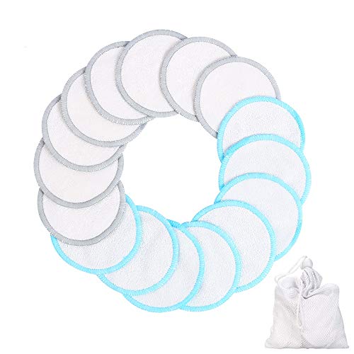 Preisvergleich Produktbild Abschminkpads Waschbar, 16 Stück Wiederverwendbar Wattepads mit Wäschesack, Sanft Makeup Entferner Pads für Gesicht und Augen, Abschminktücher aus Bambus & Baumwolle