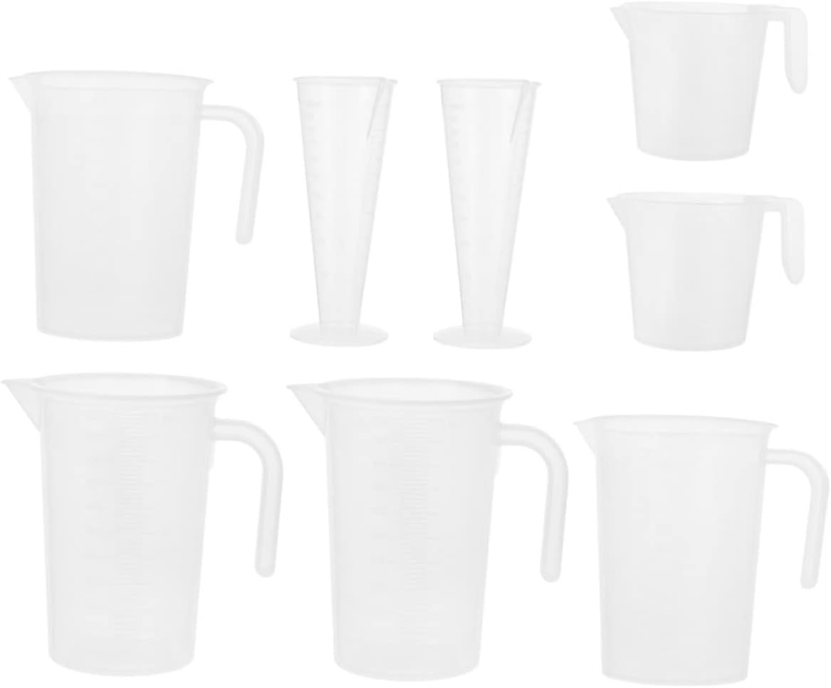 8pcs Measuring Cup Kitchen Mixing Cups Round Bottom Flask Formula Mixing Pitcher Borosil Beaker Formula Mixer Butter Churner Nesting Baking Jug Glass Plastic Baking Cup re-usable