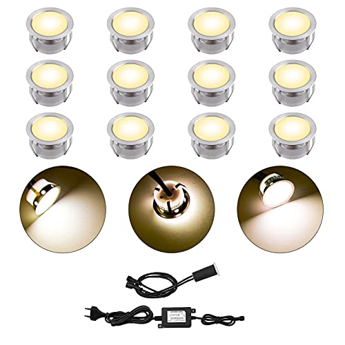 CISLAN Pack de 12 luces LED para terraza con sensor de luz de 30 mm de diámetro y 0,6 W de potencia Cover