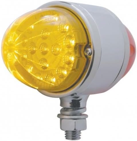 United Pacific 39545 Marker Light, Reflector, Double Face, LED, Assembly, Dual Function, 17 LED, Amber Lens/Amber and Red LED, Chrome-Plated Steel, Watermelon Design
