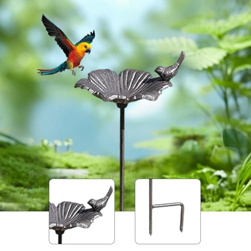 Mangeoire à oiseaux avec piquet de clôture et bol à fleurs rétro - 3