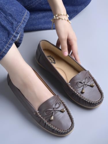 Image of Shoetopia Women's Stylish Casual Loafers | Comfortable Slip-On Flat Shoes with Bow Design & Soft Sole for Daily Footwear