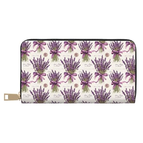 Purple Lavender Print Wallet Women, Leather Bifold Multi Card Wallet, Long Purse Women's Wallets