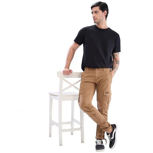 Image of Spykar Men Mid Rise Khaki Regular Fit Cargo
