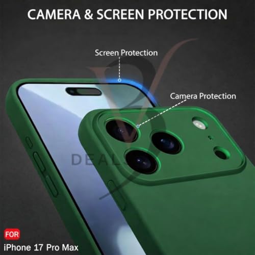 Image of Compatible for Apple iPhone 17 Pro Max Case, Anti-Skid Shock Absorbing Soft Silicone Back Cover with Camera and Screen Protection, Dustproof, Wireless Charging Compatible (Green)