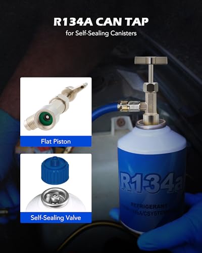 Image of Orion Motor Tech R134a Self Sealing Can Tap, Self-Sealing Can Opener for R134a Refrigerant Self-Sealing Cans, with Tank Adapter for 1 /4 inch and 1 /2 inch AC Charging Hoses for Refilling Automotive AC System