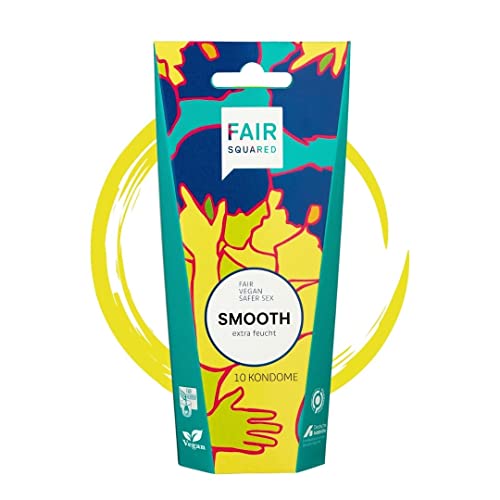 FAIR SQUARED 10 unidades de preservativos Smooth – extra húmedo con porción extra lubricante – preservativos veganos – Caucho natural sostenible & justo – LGBTQ – sensiblemente delicados y veganos