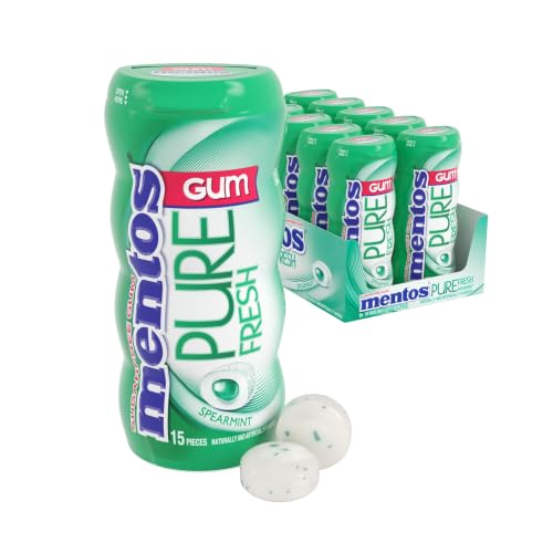 Image of Mentos Sugar Free Gum with Xylitol, Spearmint, 15 Piece Bottle (10 Pack)