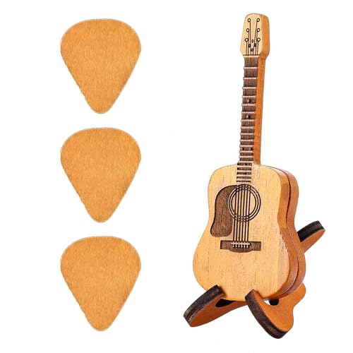 ElevateTech Wooden Guitar Pick Box Holder, Guitar Pick Box with Stand Mini Storage Boxes Classical Triangle Musician Engraved Guitars Picks Guitars Accessories for Bass Electric Ukulele Lover