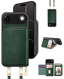 OCASE Funda Cartera para iPhone 17 Air, Funda de Piel con Cremallera con Tarjetero con Bloqueo RFID, Correa Ajustable Desmontable, Funda Protectora Antigolpes para iPhone 17 Air, Verde Oscuro