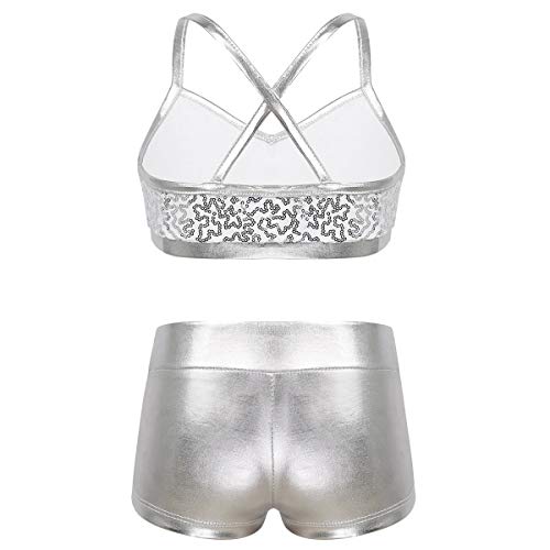 Hularka Kid Girl 2PCS Shiny Sequins Tankini Sport Dance Outfits Criss Cross Back Top Tanks with Bottoms Leotard Swimwear2