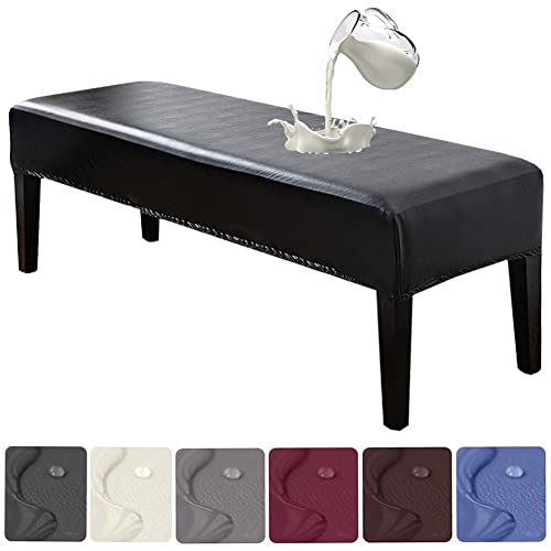 HFCNMY Bench Cover for Dining Room - Waterproof PU Removable Bench Seat Cover - Stretch Washable Slipcover in Black