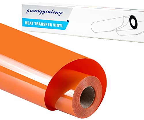 Image of guangyintong Orange Heat Transfer Vinyl HTV Rolls, 12 inch x 8ft Orange Iron on Vinyl for T-Shirts Glossy Surface HTV for All Cutter Machines Easy to Cut & Weed for Heat Design