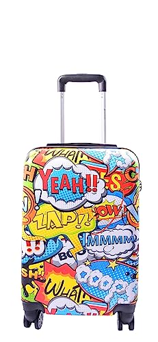 Valise cabine rigide à 4 roues motrices avec imprimé comics 56cm