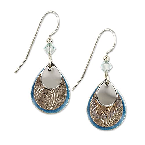 Silver Forest Silvertone and Blue Enamel Teardrop Layered Dangle Earrings