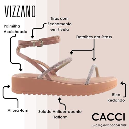 Sandalia Vizzano 6492.305 Brilho Papete Flatform Salto Baixo Feminino