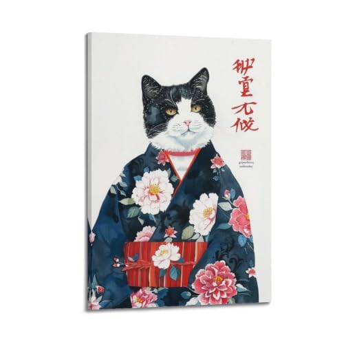 Poster mural Tuxedo Cat Omedetou toile vintage salon 60x90 cm