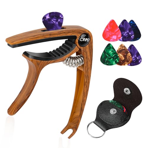 PBUSPU Cejilla Guitarra EspañOla, Cejilla Guitarra Acustica, con 6 Puas Guitarra, AleacióN de Aluminio Guitar Capo, Capo Guitarra, Accesorios Para Guitarra (Madera Color)