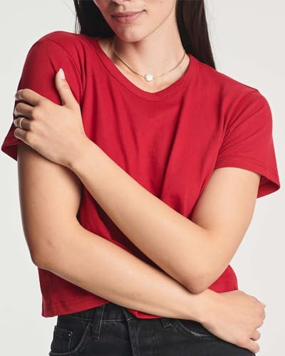 Real Essentials 4 Pack: Women's Cotton Short Sleeve Crop Top – Cropped Casual Crew Neck T-Shirts (Available in Plus Size)4