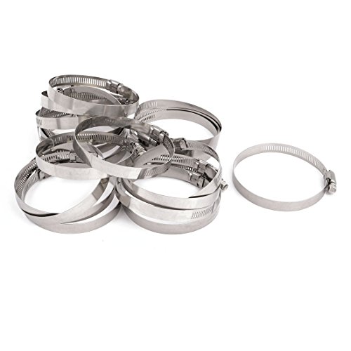 Aexit 80mm to Fastener 100mm Dia Range Metal German Type Hose Clamp Hoop Silver Tone 20pcs Model:82as446qo110