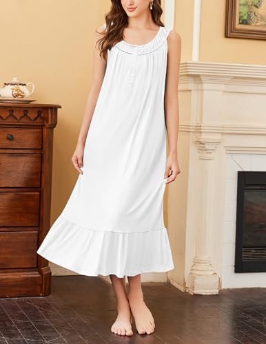 Ekouaer 2 Pack Nightgowns for Women Sleeveless Long Night Gowns Victorian Nightdress with Pockets Soft Ladies Gown2