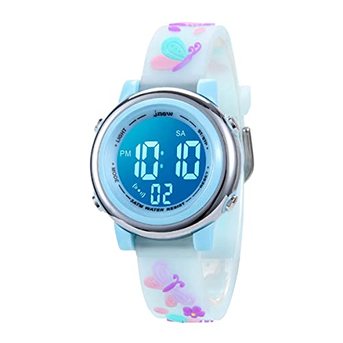 Anloo Toddler Kids Digital Watches for Girls Boys,3D Cute Cartoon 7 Color Lights Waterproof Sport Electronic Wrist Watch with Alarm Stopwatch for 3-10 Year Children(Butterfly-Blue)