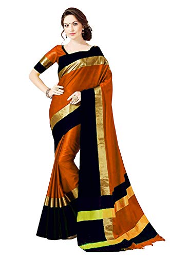 Image of PerfectBlue Women's with Blouse Piece Saree (VisvaVariation Lightgreenbrown Free Size)