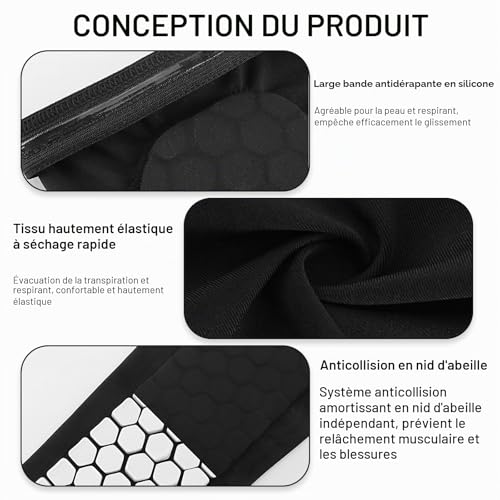 Protège Tibias de Football,Shin Guards Manchon de Protection des Mollets avec de Longs Coussinets Cellulaires Protection,Solaire Légers et Respirants,1 Paire(Noir,L) – vue 4
