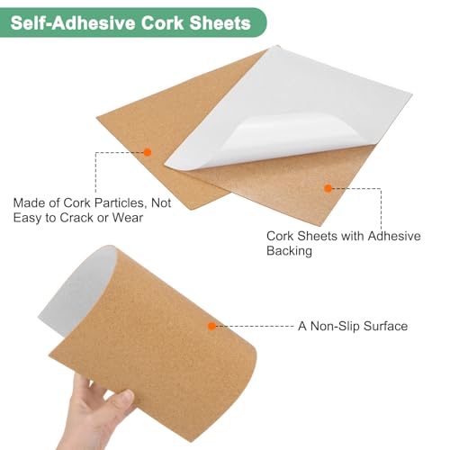 M METERXITY 8er-Pack Selbstklebende Korkplatten, 11,7 x 8,3 Zoll Korkuntersetzer Rückseite, Quadratische Rückseite Korkfliesen Matte für DIY-Untersetzer/Bastelzubehör [2mm dick]