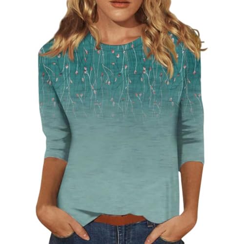 Camiseta de manga 3/4 para mujer, media manga, parte superior con cuello redondo, camiseta básica, blusas cómodas, monocolor, ropa de té para mujer, camiseta informal, camiseta de manga corta,