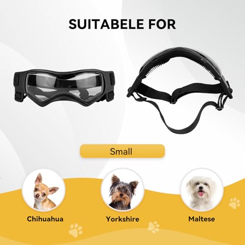 NAMSAN Hundebrille für Kleine Hunde UV-Schutz Hunde Sonnenbrille mit Einstellbar Gummiband Winddichte Hunde Motorradbrille-Schwarz