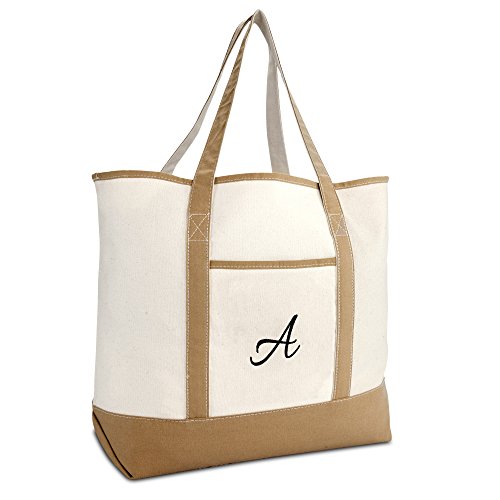 DALIX Women's Natural Tote Bag Shoulder Bags Brown With Monogram Letter A DALIX Women's Natural Tote Bag Shoulder Bags Brown With Monogram Letter A