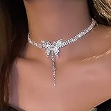 JEAIRTS Butterfly Choker Necklace Silver Sparkly Full Crystal Short Necklaces Fashion Rhinestone Pendant Necklace Chain Jewelry Gifts for Women
