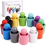 Gencokok 12PCS Color Sorting Cups, Wood Color Sorting Sensory Toy, Stacking Cups Toys for Ages 2-4, Preschool Learning Educational Montessori Sensory Training Activities Toys
