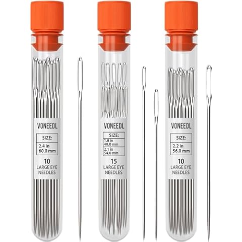 VONEEDL 35 PCS Large Eye Sharp Hand Sewing Needles 4 Assorted Sizes - Easy Threading Embroidery Needles - Perfect for Quilting, Crafting, Darning, Weave, Crochet, and DIY Cover