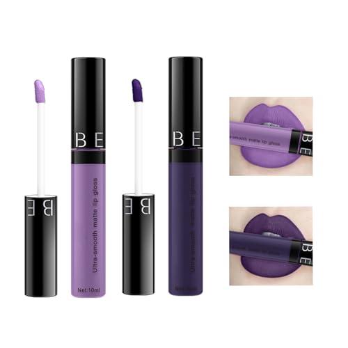SeleneTenderaes 10-color matte non-stick cup lip glaze non-decolorizing Two together, light purple and dark purple lip gloss lipstick 0.68 FL OZ