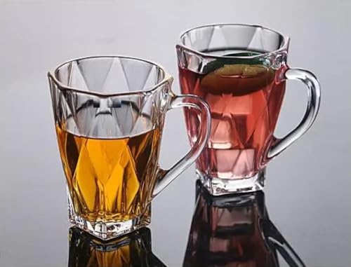 Image of VILON Italian Premium Glass Tea Cup Set | Coffee Mugs with Handle Transparent Drinking Cup for Milk, Cappuccino, Hot Chocolate & Cold Beverages | 175ml | Set of 6 (CHEX Teacup 175ML 6)
