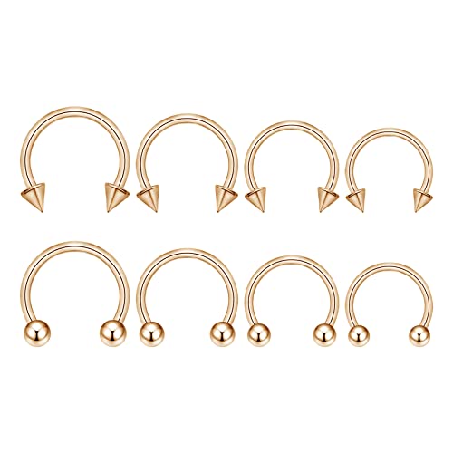 Blisi 8Pcs 16G Titanium Rose Gold Horseshoe Nose Septum Rings Body Tragus Cartilage Helix Earrings Piercing Jewelry 6Mm/8Mm/10Mm/12Mm #TOP9