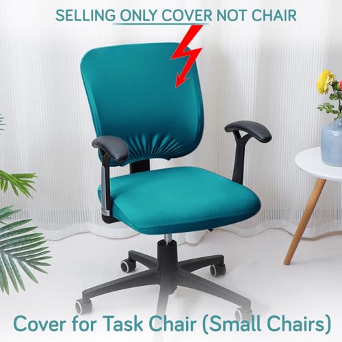 Image of HOKIPO Office Chair Cover for Task Chair - 140 GSM Stretchable Fabric - Anti-Slip & Washable - Fits Small Office Chairs Without Headrest, Dark Cyan (AR-6203-DCYN)