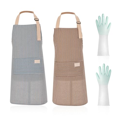 ZBHDEYG Set de 2 Delantales a Rayas Con Guante - Impermeable y Antimanchas, Ajustable Con Bolsillos, De Tiras Para Repostería, Mono Antiaceite De Cocina