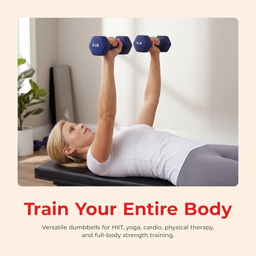 Image of Sunny Health & Fitness Neoprene Coated Hex Shaped Dumbbell Non-Slip Fitness Weights for Home Gym Exercise, Full Body Workout Strength Building, Weight Loss, Sold in Pairs - Sizes - 2LB, 5LB, 8LB, 10LB