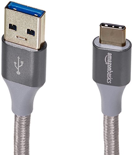 Image of AmazonBasics Double Braided Nylon USB Type-C to Type-A 3.1 Gen 2 Cable for Charging Adapter, 3 Feet (0.9 Meters) - Silver