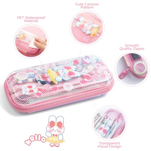 Image of M&G Pencil Case, Large Capacity Pencil Pouch Multi-Slot Pencil Case Organizer, Cute Portable Pencil Bag Transparent Stationary with Zipper for Makeup Brush Teen Boys Girls Office Students(Pink)
