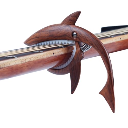 【ちゃんと固定】ギター カポタスト ワンタッチ カポ サメ型 ウクレレ フォーク アコギ エレキ 亜鉛合金 木製 PIENSE (木目調)