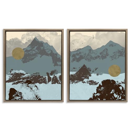 'Mountain Range over Abstract'| 2pc Floating Frame Art Set 2